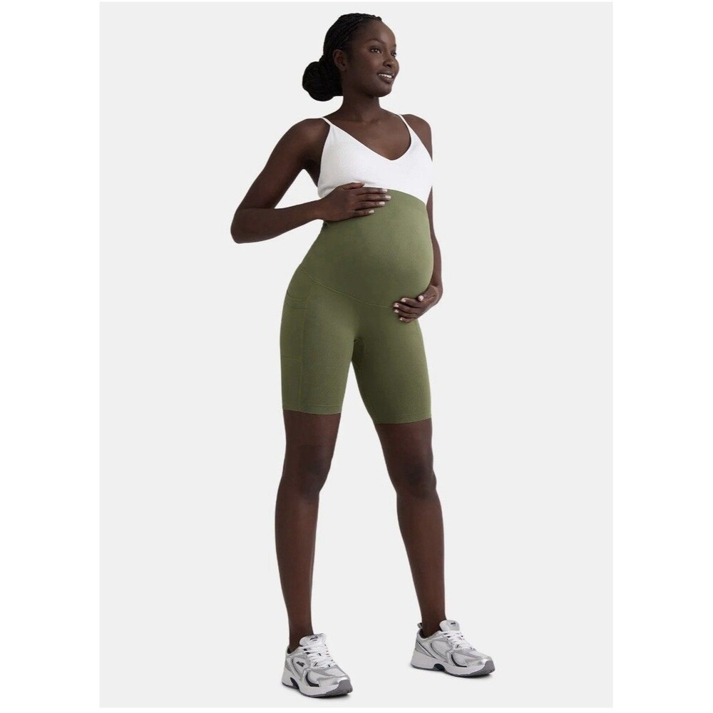 Maternity Bike Shorts Pocket Olive Green Size Small 4/6 NEW Women's Green